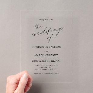 Invitations En Acrylique Mariage Moderne Calligraphie Élégante