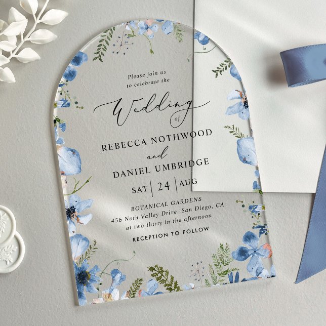 Invitations En Acrylique Mariage Moderne Chic Bleu (Créateur téléchargé)