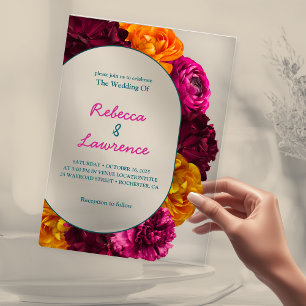 Invitations En Acrylique Mariage moderne chic rose chaud vert vert jaune fl