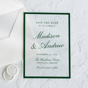 Invitations En Acrylique Mariage Moderne de Bordure Verte "Save the Date"