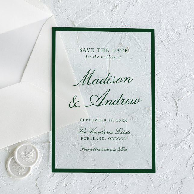 Invitations En Acrylique Mariage Moderne de Bordure Verte "Save the Date" (Créateur téléchargé)