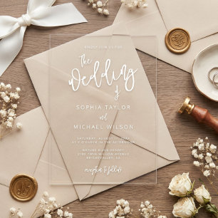 Invitations En Acrylique Mariage Moderne Écriture Contemporaine Blanche