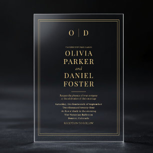 Invitations En Acrylique Mariage Moderne Élégant Minimaliste en Or