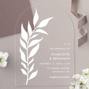 Invitations En Acrylique Mariage Moderne en Acrylique à Arche de Feuille Bl