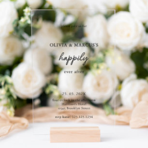 Invitations En Acrylique Mariage moderne et heureux pour toujours