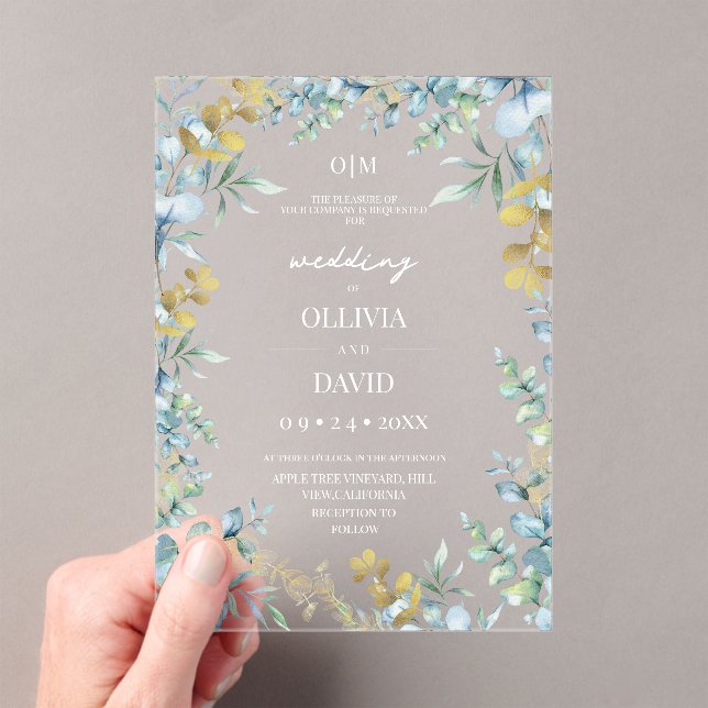 Invitations En Acrylique Mariage Moderne Eucalyptus Vert Sauge Rustique  (In situ (ordinateur de poche))