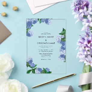 Invitations En Acrylique Mariage Moderne Floral Végétal Hydrangea Bleue