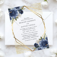 Mariage Moderne Géométrique Floral Bleu Marine Or