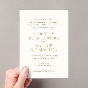Invitations En Acrylique Mariage moderne ivoire et or élégant