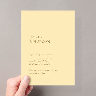 Invitations En Acrylique Mariage Moderne Jaune Beurre Minimaliste