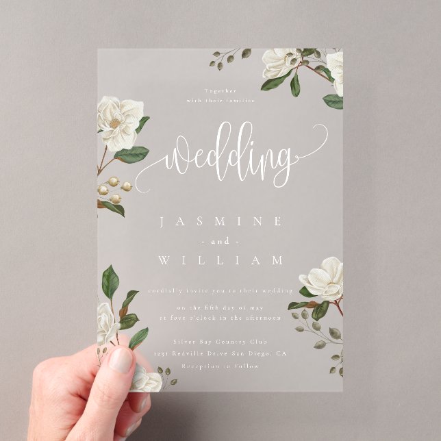 Invitations En Acrylique Mariage moderne Magnolia (In situ (ordinateur de poche))