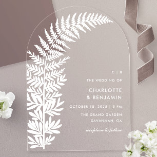 Invitations En Acrylique Mariage Moderne Minimaliste Arche Fougère Blanche