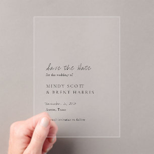 Invitations En Acrylique Mariage moderne minimaliste Enregistrer la date
