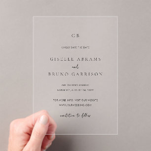 Invitations En Acrylique Mariage Moderne Minimaliste Enregistrez la Date