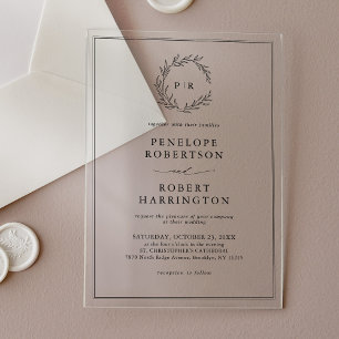 Invitations En Acrylique Mariage Moderne Minimaliste Feuille Noir et Blanc