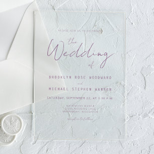 Invitations En Acrylique Mariage Moderne Minimaliste Mauve Script