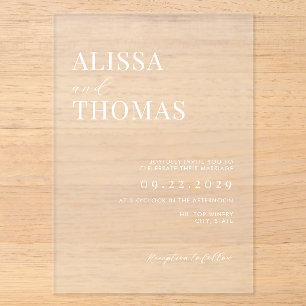 Invitations En Acrylique Mariage Moderne Minimaliste Noir et Blanc