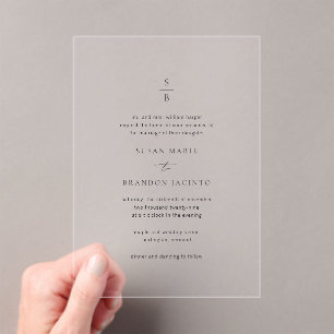Invitations En Acrylique Mariage Moderne Noir et Blanc avec Monogramme