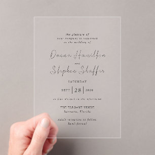 Invitations En Acrylique Mariage moderne noir et blanc propre
