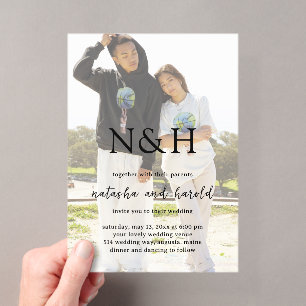 Invitations En Acrylique Mariage Moderne Photo Monogramme Gras