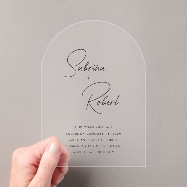 Invitations En Acrylique Mariage Moderne Propre Enregistrer la Date (In situ (ordinateur de poche))
