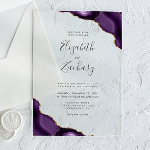 Invitations En Acrylique Mariage moderne Purple Gold Agences Corners