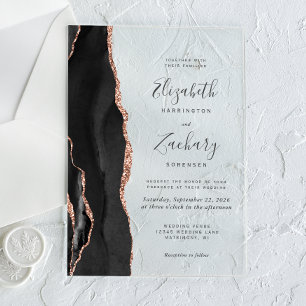 Invitations En Acrylique Mariage Moderne Rose Or Noir Agate
