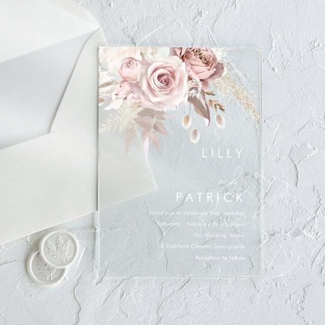 Invitations En Acrylique Mariage Moderne Rose Poussiéreuse & Rose Blush (Créateur téléchargé)