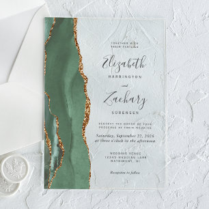 Invitations En Acrylique Mariage moderne Sage Green Gold Agate