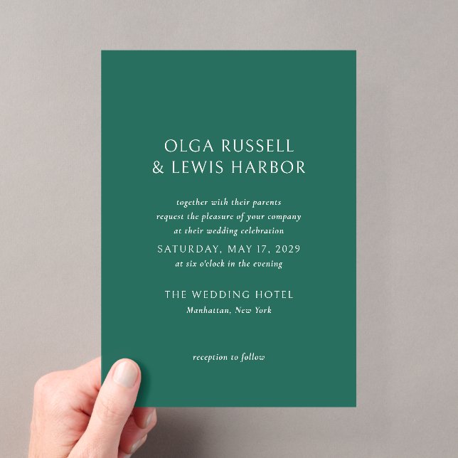 Invitations En Acrylique Mariage Moderne Simple Vert Émeraude (In situ (ordinateur de poche))