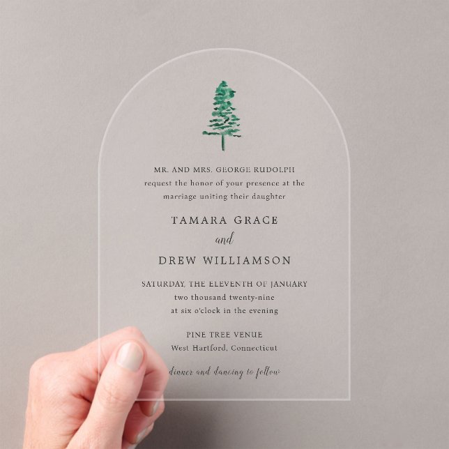 Invitations En Acrylique Mariage Moderne sous un Pin Rustique (In situ (ordinateur de poche))