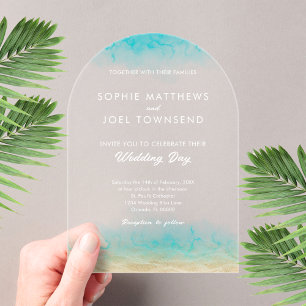 Invitations En Acrylique Mariage Moderne sur le thème de la Plage avec Sabl