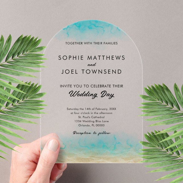 Invitations En Acrylique Mariage Moderne sur le thème de la Plage de Sable  (Créateur téléchargé)