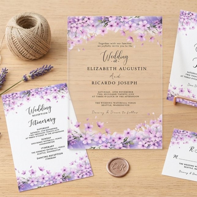 Invitations En Acrylique Mariage Moderne Tendance Violet Lavande (Créateur téléchargé)