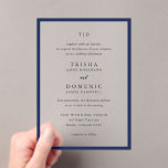 Invitations En Acrylique Mariage moderne Trisha Navy Blue<br><div class="desc">Invitations de mariage modernes avec un design propre avec des polices serif et script.</div>