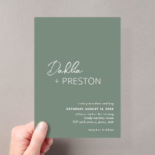 Invitations En Acrylique Mariage Moderne Vert Sauge Minimaliste