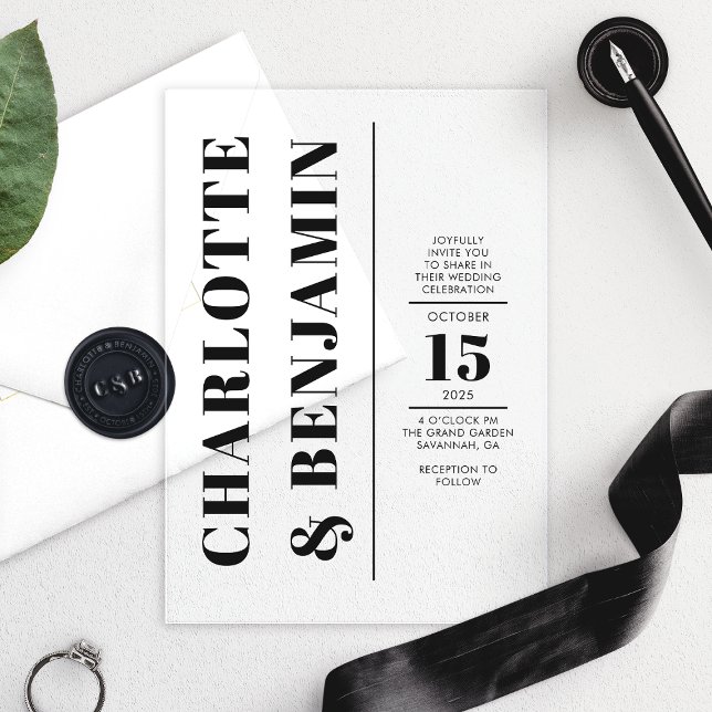 Invitations En Acrylique Mariage Moderne Vertical Gras Noir (Créateur téléchargé)