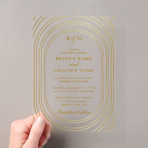 Invitations En Acrylique Mariage Monogramme Arches Or Transparent Clair