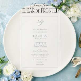 Invitations En Acrylique Mariage Monogramme Calligraphié Bleu Poussiéreux C