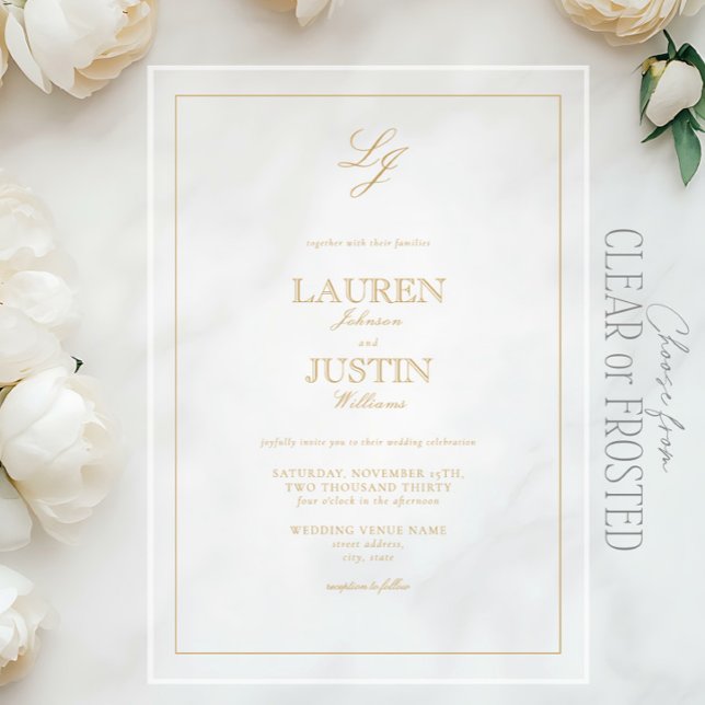 Invitations En Acrylique Mariage Monogramme Calligraphique Or Classique (Créateur téléchargé)