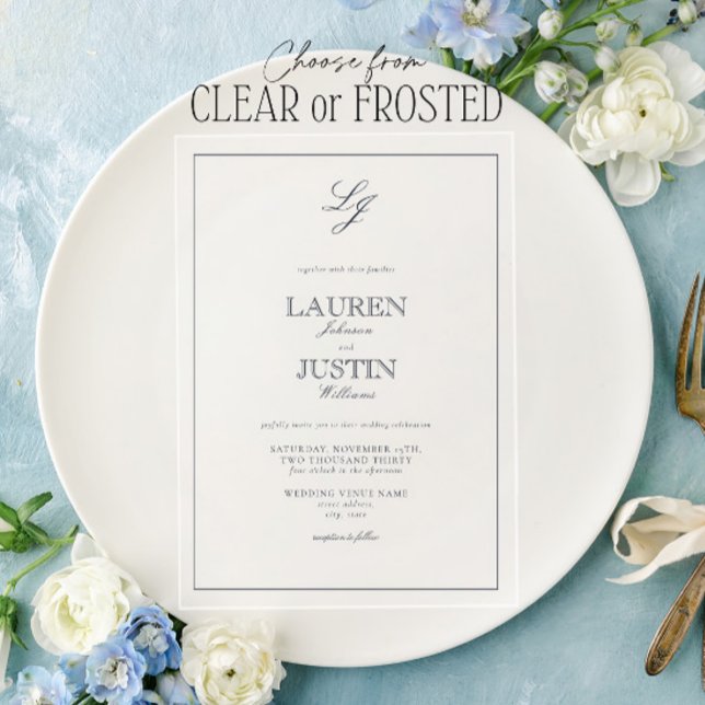 Invitations En Acrylique Mariage Monogramme de la marine classique (Créateur téléchargé)