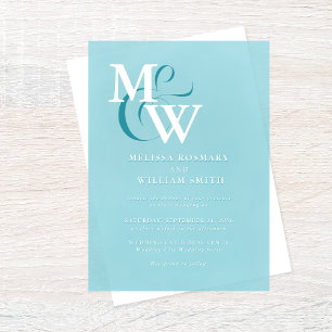Invitations En Acrylique Mariage Monogramme de verre marin moderne