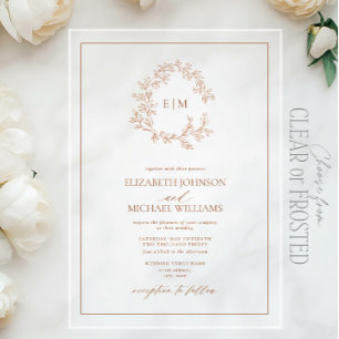 Invitations En Acrylique Mariage Monogramme en terre cuite moderne