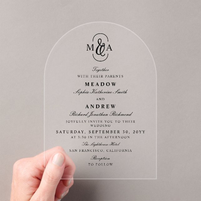 Invitations En Acrylique Mariage Monogramme Esperluette Typographie Élégant (In situ (ordinateur de poche))