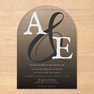 Invitations En Acrylique Mariage Monogramme minimaliste noir