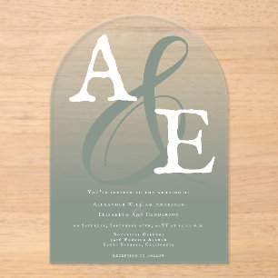 Invitations En Acrylique Mariage Monogramme minimaliste Sage Green
