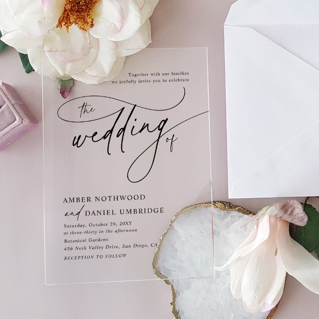 Invitations En Acrylique Mariage Monogramme Noir & Blanc Calligraphie Éléga (Créateur téléchargé)