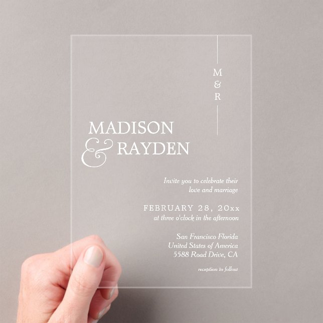 Invitations En Acrylique Mariage Monogramme simple moderne (In situ (ordinateur de poche))