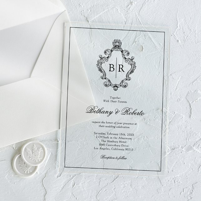 Invitations En Acrylique Mariage Monogramme Vintage Rococo (Créateur téléchargé)