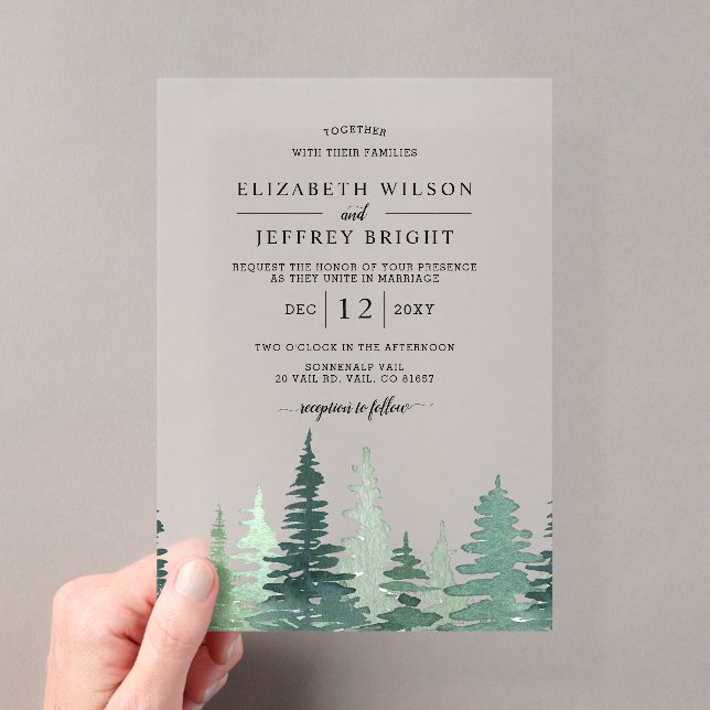 Invitations En Acrylique Mariage Montagnard au Pin Rustique (In situ (ordinateur de poche))